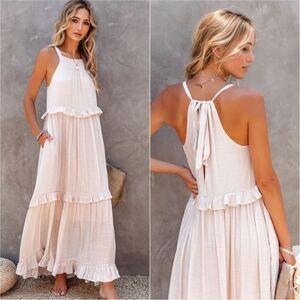 Ruffle Radiance Sleeveless Maxi - Sand